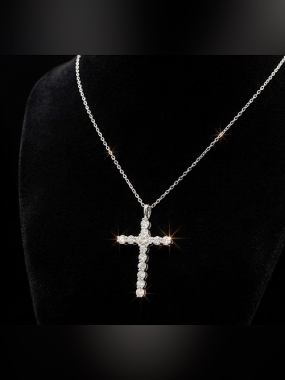 4.1 CTW D Color Moissanite Cross Necklace, Rhodium Plated, New DTP